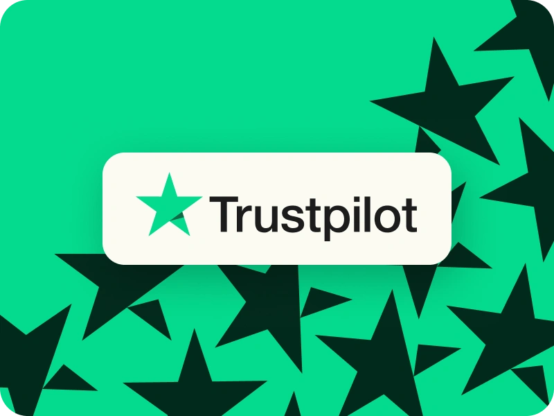 Trustpilot logo with green and black stars on a green background representing customer service reviews.