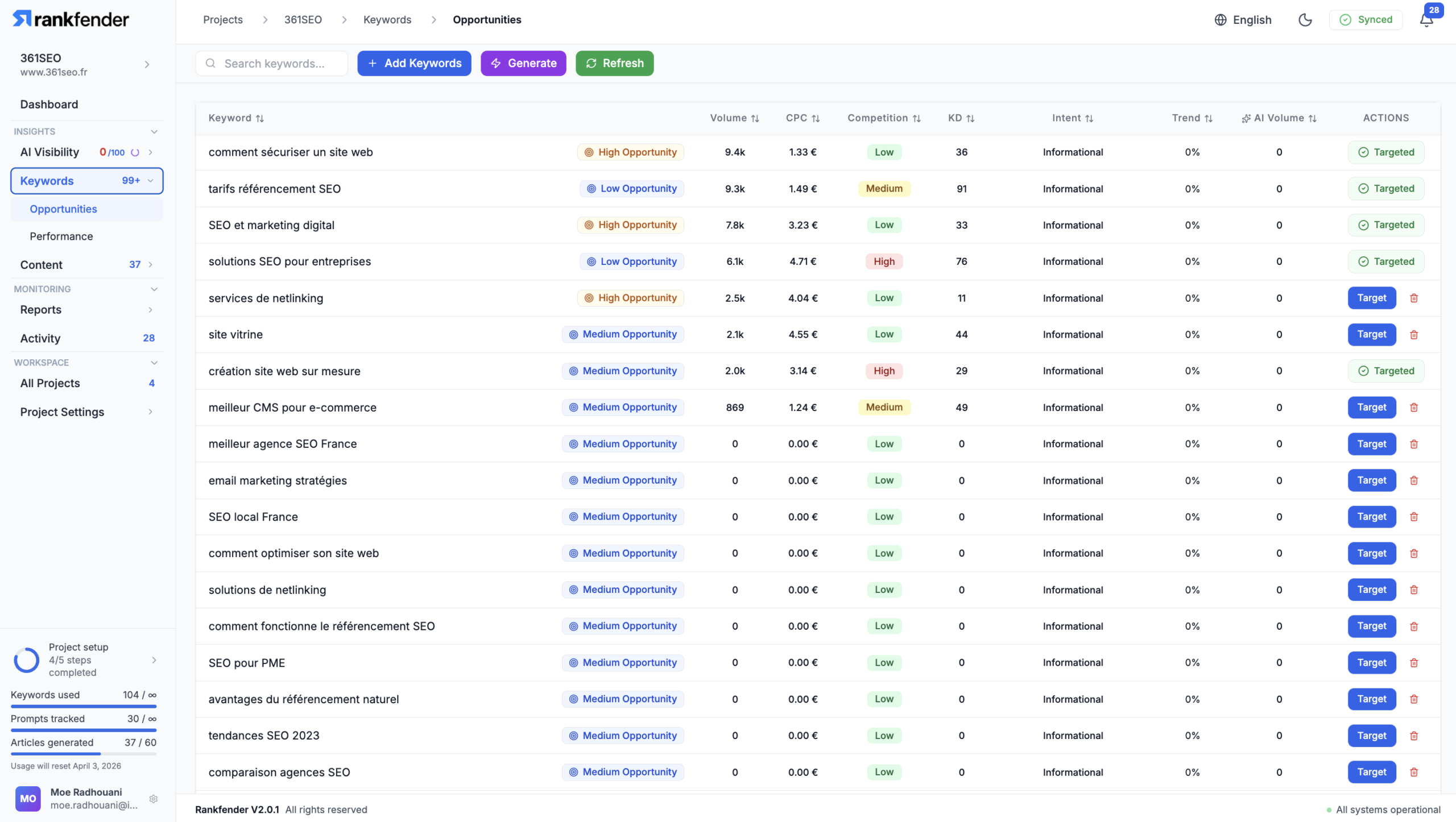 Recherche de Mots-Cl&eacute;s Rankfender